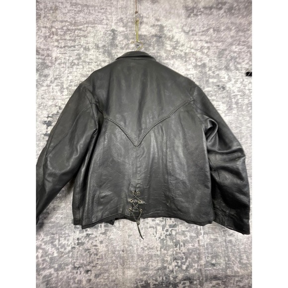 Vtg Name of Quality Products Leather Men L/XL Black Motorcycle Jacket Eagle Tag